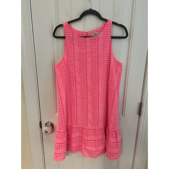Vineyard Vines Women's Sea Spray Sleeveless Pink Eyelet Cisco Swing Dress Size 8 - Picture 1 of 4